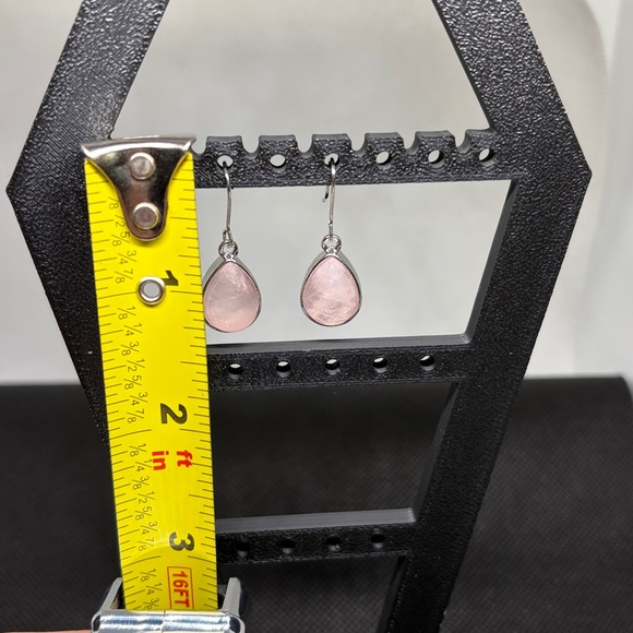 Genuine Rose Quartz Tear Drop Earrings - Picture 5 of 5